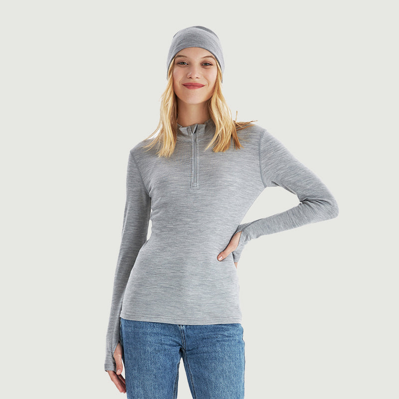 Camiseta interior 100% lana merino para mujer con cremallera 1/4 Negro - MT09