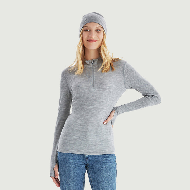 Camiseta interior 100% lana merino para mujer con cremallera 1/4 Negro - MT09