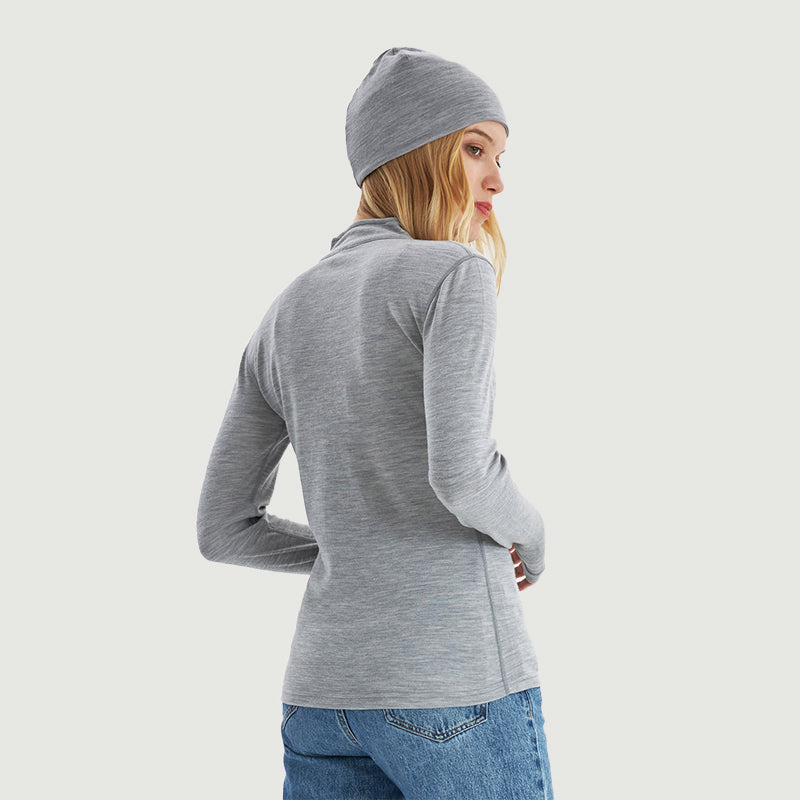 Camiseta interior 100% lana merino para mujer con cremallera 1/4 Negro - MT09