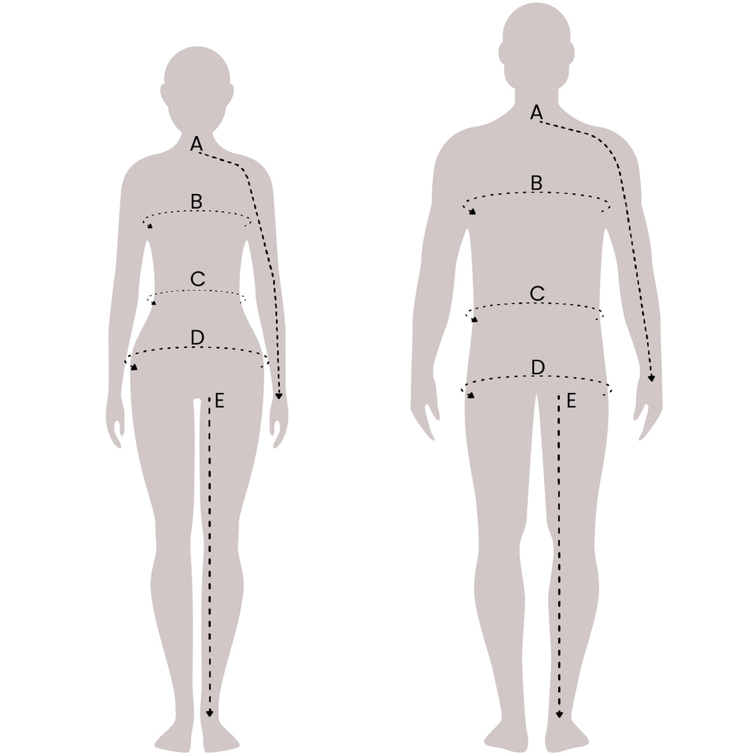 Merino Protect detailed sizing guide illustrating how to accurately measure arm length, chest, waist, hip, and inseam to ensure the perfect fit and maximum comfort for our premium Merino wool apparel.