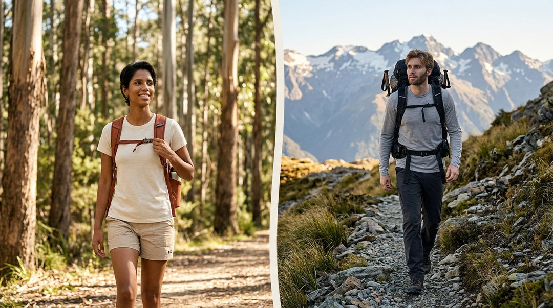 Comparison of day bushwalking and multi-day hiking gear in Australia