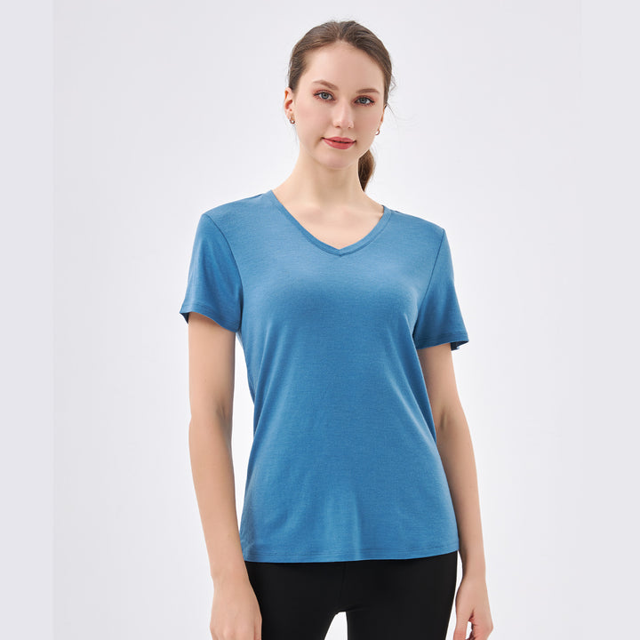 Women’s 100% Merino Wool V Neck T-Shirt Emerald - MT10