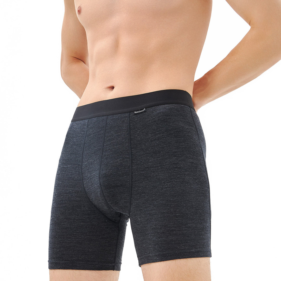 Men's Merino Wool Underwear Boxer Briefs Black Heather - MT15