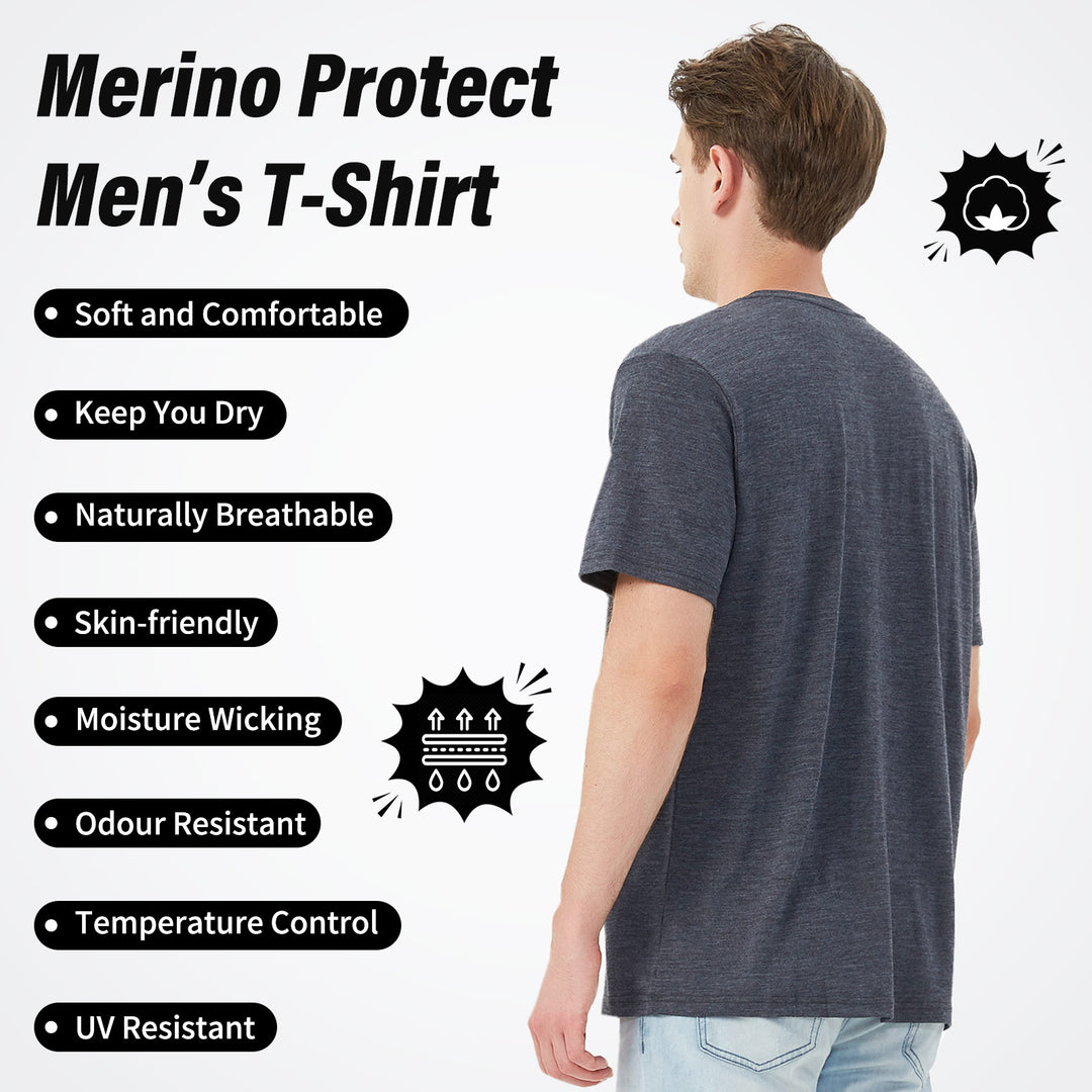 T-Shirt für Herren, 100 % Merinowolle, Dunkelgrau – MT01 