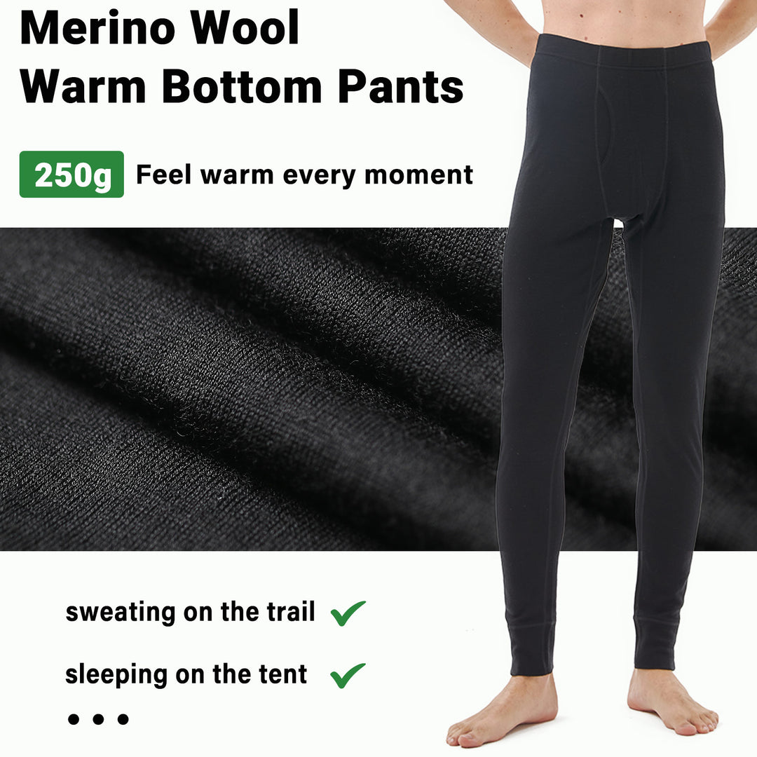 Men's 100% Merino Wool Base Layer Thermal Underwear Black - MT22