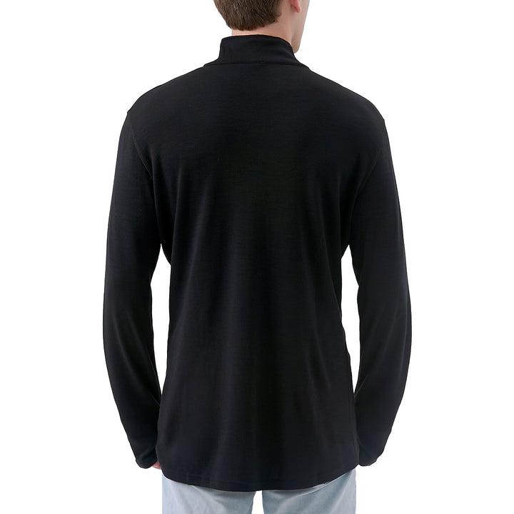 Camiseta interior 100% lana merina para hombre con cremallera de 1/4 Negro -MT08 