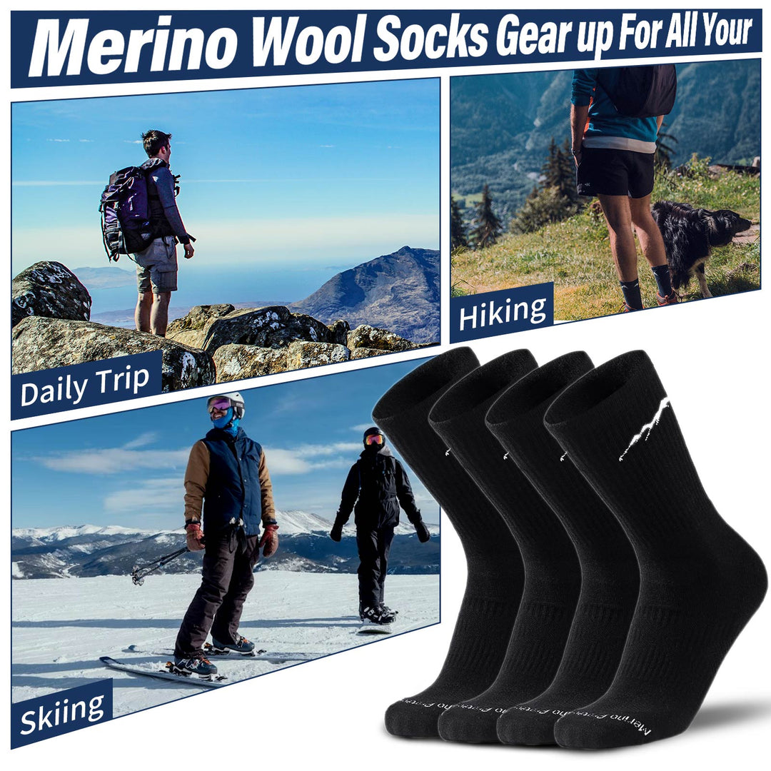 4 pares de calcetines de lana merino orgánica para hombre Negro - MT16 