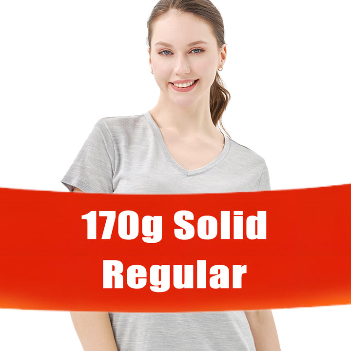 Camiseta Mujer 100% Lana Merino Cuello Pico Gris Claro - MT10