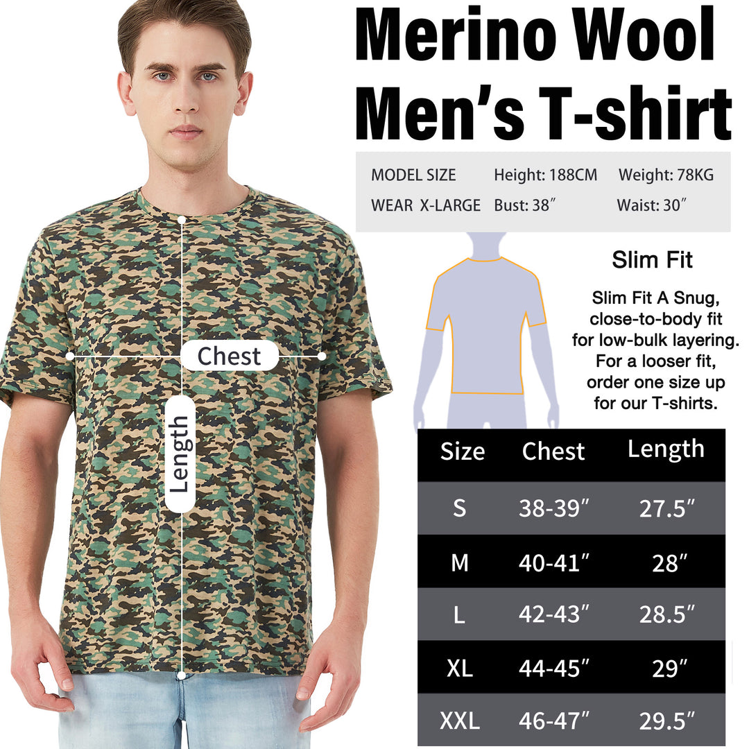 T-Shirt für Herren, 100 % Merinowolle, Camouflage – MT01 