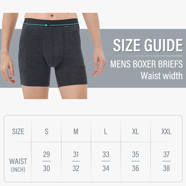 Men's 100% Merino Wool Underwear Boxer Briefs Black Heather - MT15