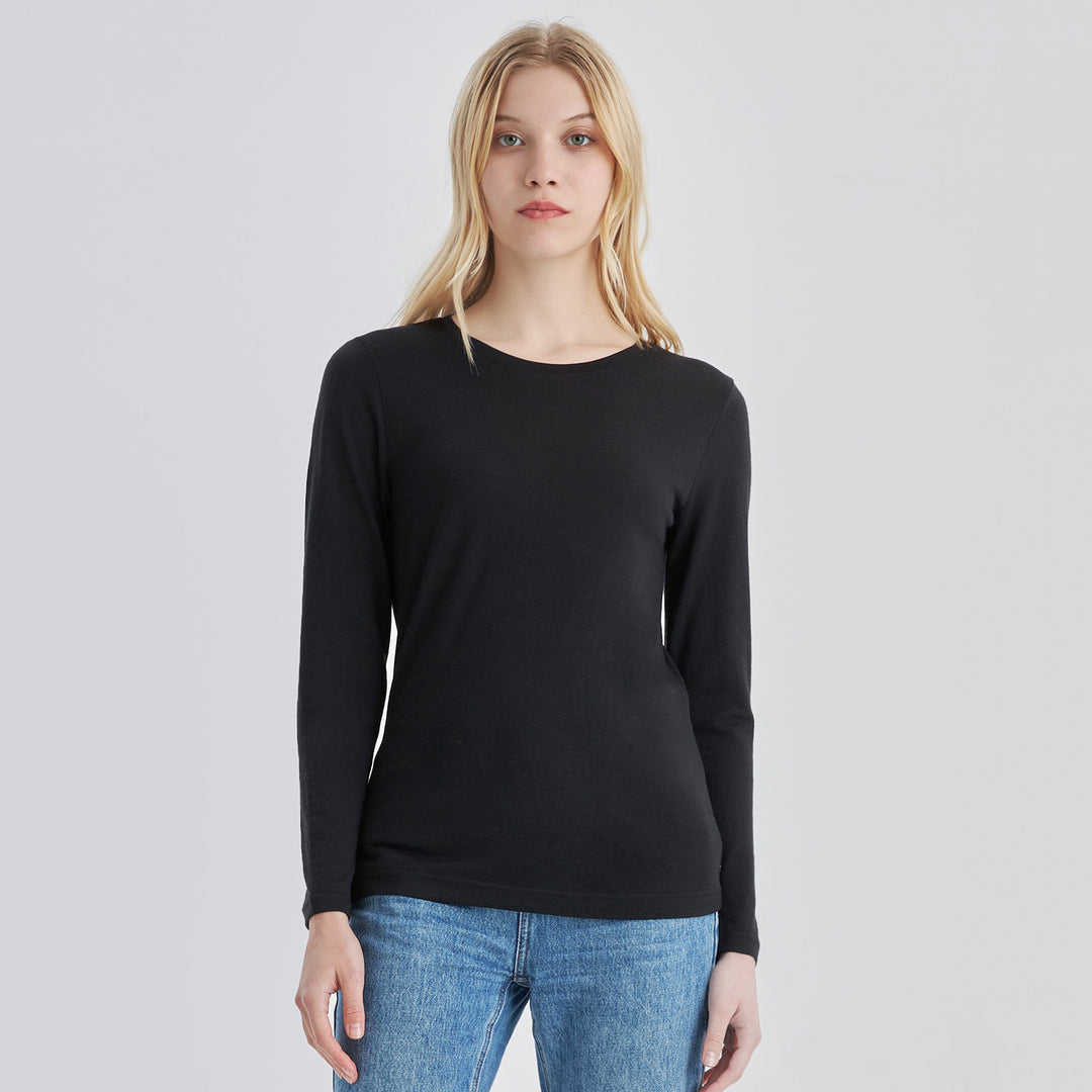 Women’s 100% Merino Wool Long Sleeve T-Shirt Black - MT04
