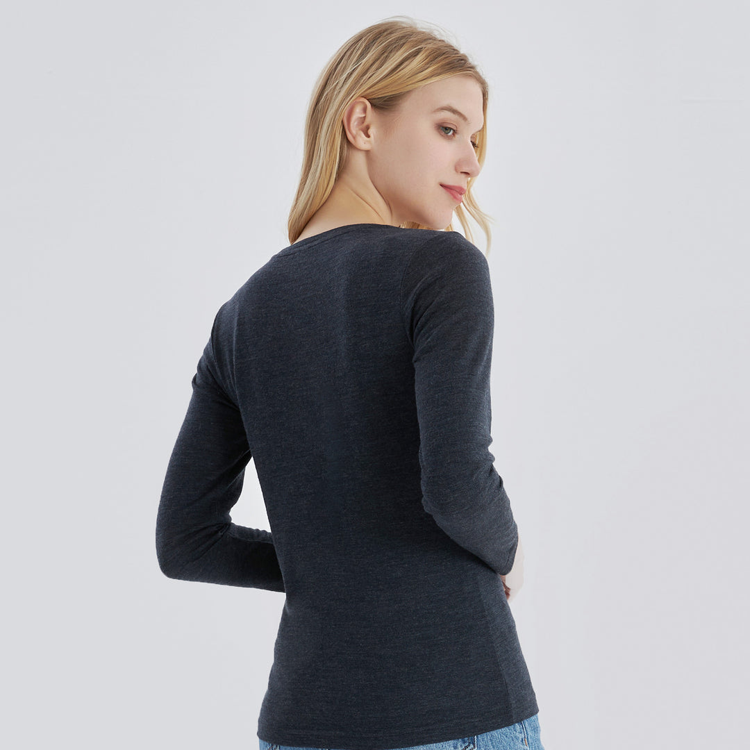 Women’s 100% Merino Wool Long Sleeve T-Shirt Charcoal Gray - MT04