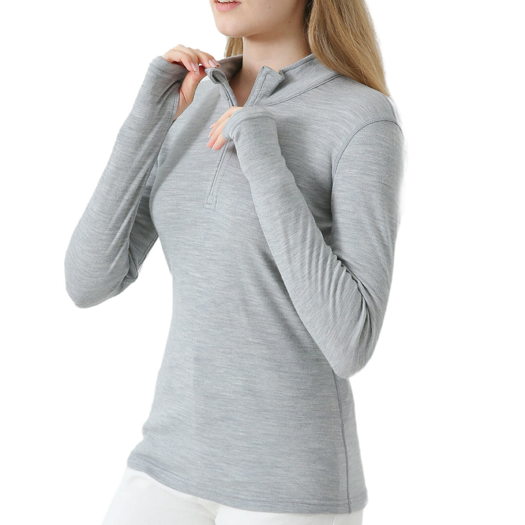 Women’s 100% Merino Wool Base Layer 1/4 zip Heather Grey - MT09