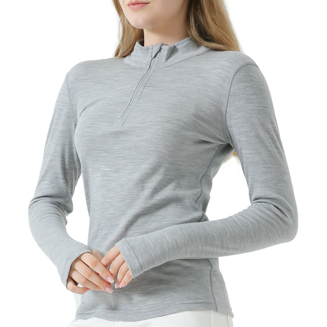 Women’s 100% Merino Wool 1/4 Zip Pullover Heather Grey - MT09