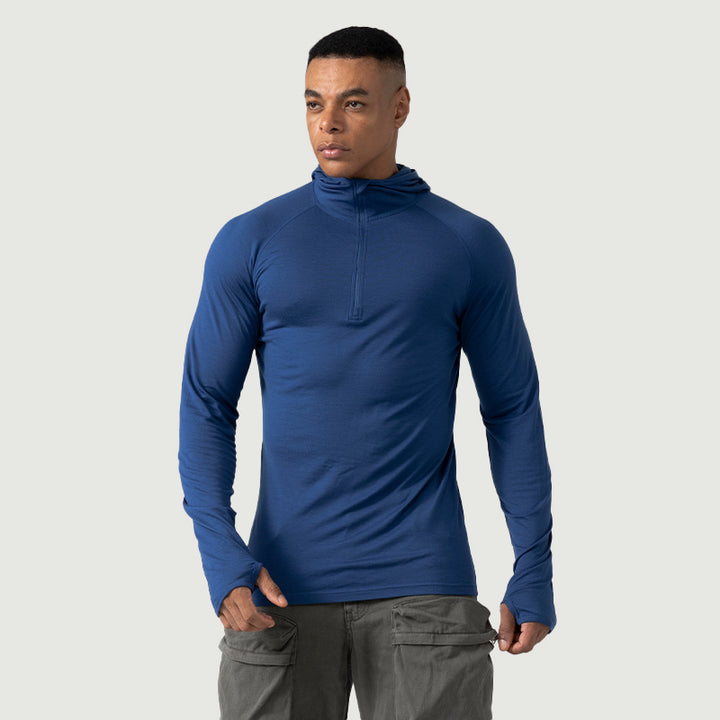 Baselayer für Herren, 100 % Merinowolle, 1/4-Reißverschluss, Schwarz – MT08 