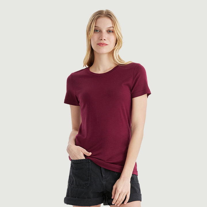 T-Shirt für Damen, 100 % Merinowolle, Schwarz – MT02 