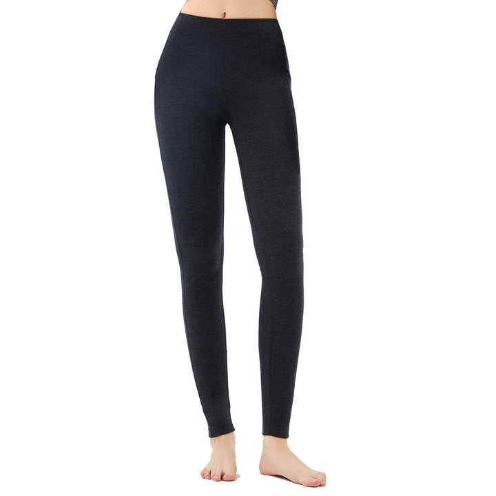 Women’s 100% Merino Wool Thermal Underwear Tights Black Grey Heather - MT23