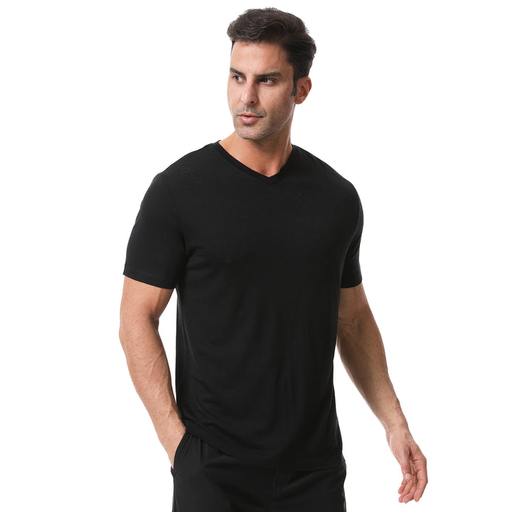 Men's  Merino 170g V-Neck  Short Sleeve T-Shirt Black