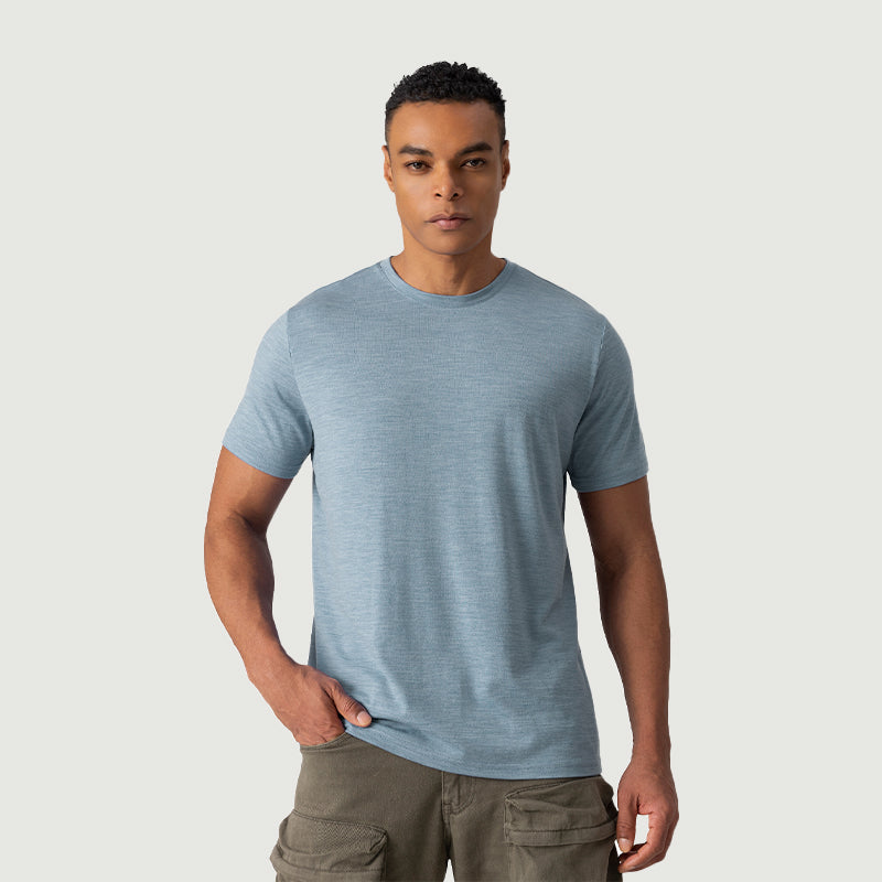 T-Shirt für Herren, 100 % Merinowolle, Schwarz