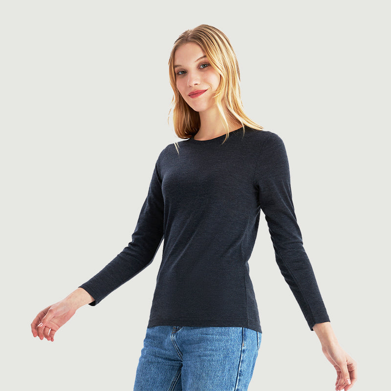 Camiseta Mujer 100% Lana Merino Manga Larga Negro - MT04