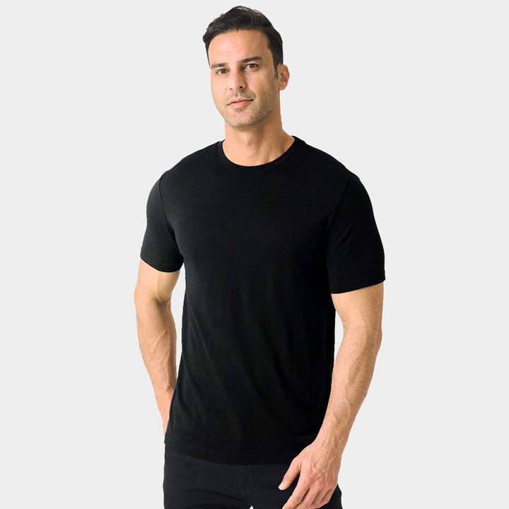 T-Shirt für Herren, 100 % Merinowolle, Schwarz – MT01 