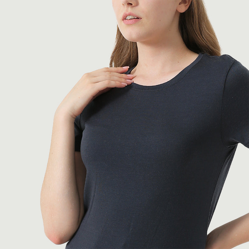 T-Shirt für Damen, 100 % Merinowolle, Schwarz – MT02 