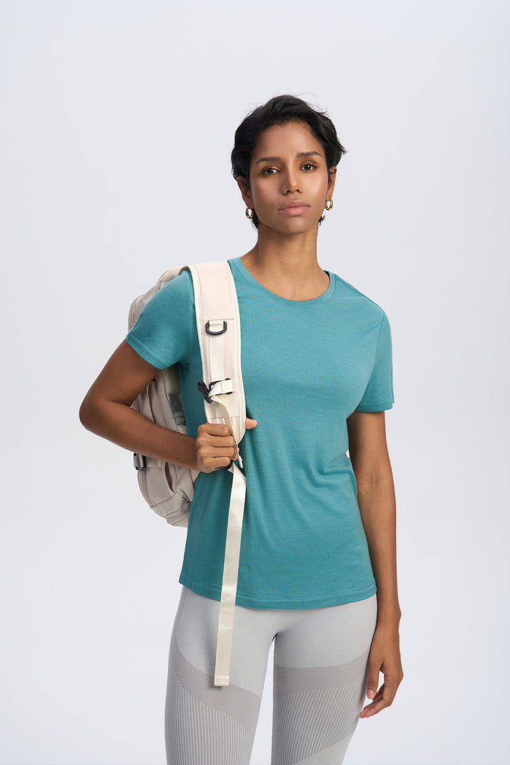 Camiseta de lana merino 170g para mujer de cuello redondo