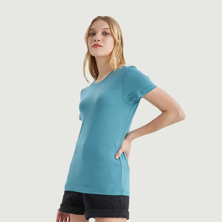 T-Shirt für Damen, 100 % Merinowolle, Schwarz – MT02 