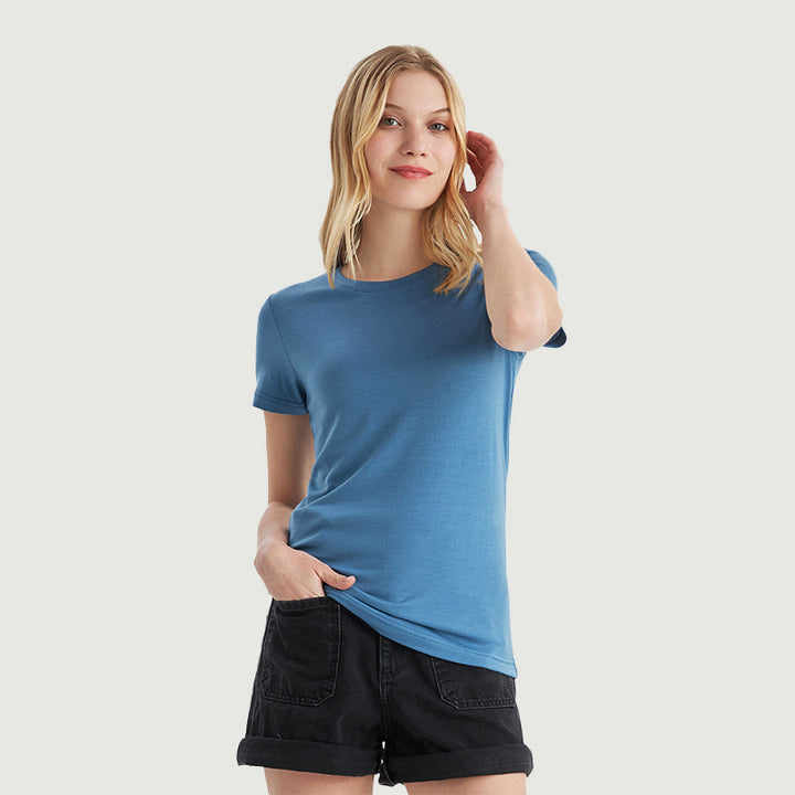 T-Shirt für Damen, 100 % Merinowolle, Schwarz – MT02 