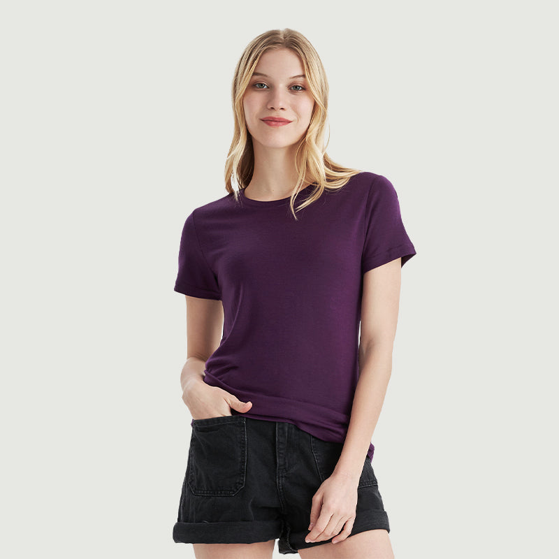 T-Shirt für Damen, 100 % Merinowolle, Schwarz – MT02 
