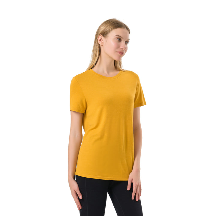 T-Shirt für Damen, 100 % Merinowolle, Smaragdgrün – MT02 