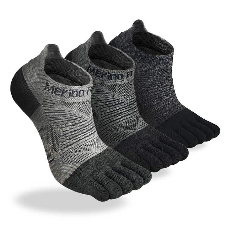 Unisex Merino Hike Light Low Cut Toe Socks Black/Charcoal/Grey - 3 Pairs