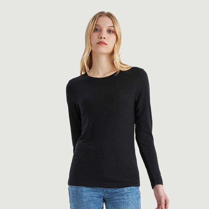 Camiseta Mujer 100% Lana Merino Manga Larga Negro - MT04