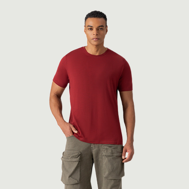 T-Shirt für Herren, 100 % Merinowolle, Schwarz