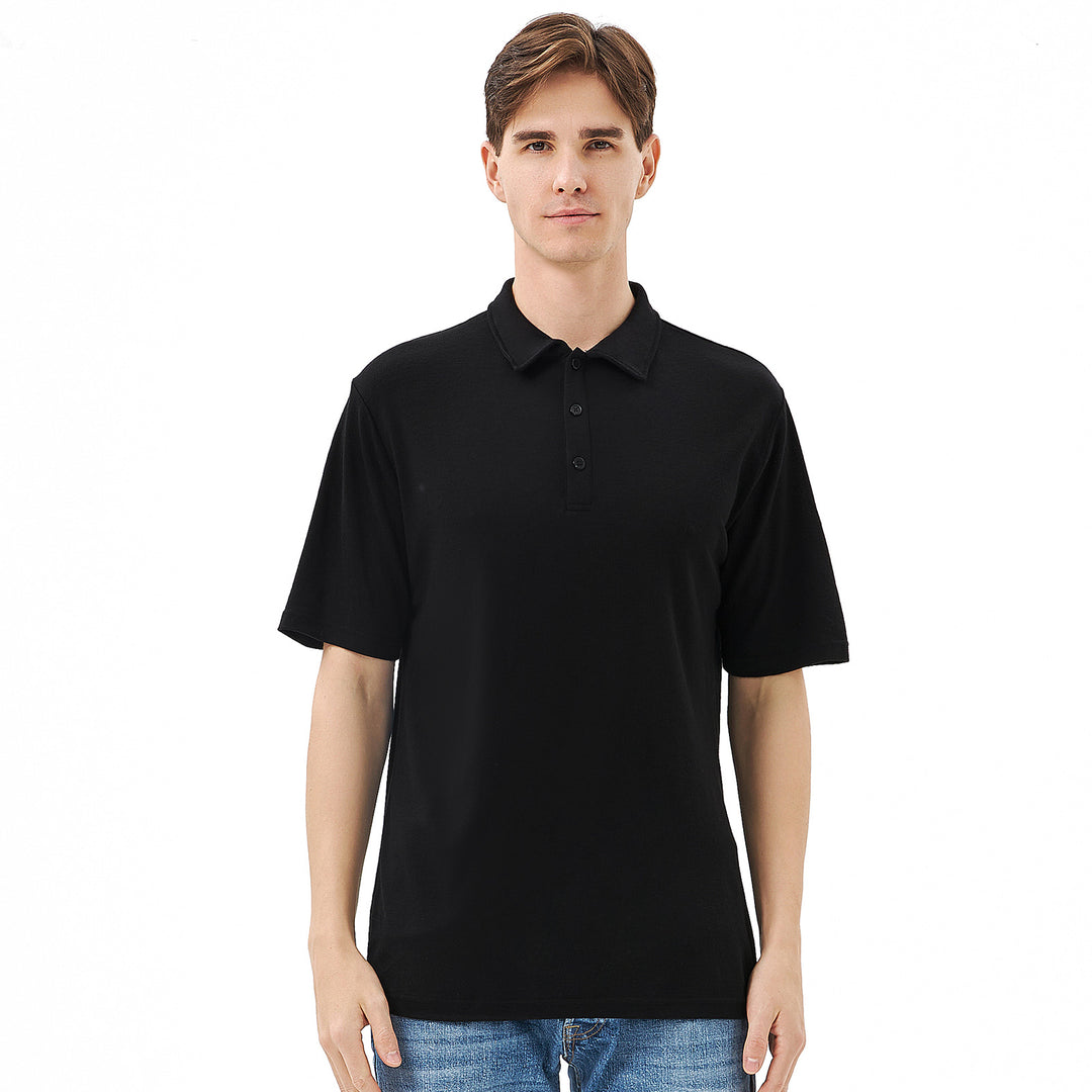 Men's 100% Merino Wool Polo Shirts Black - MT24