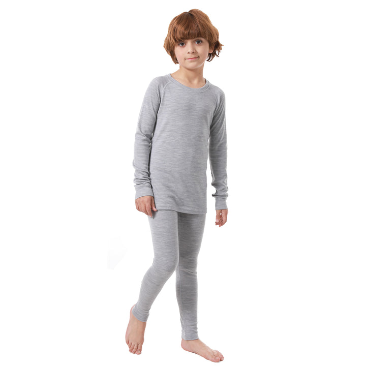 Kids Merino Wool 250g Base Layers Set Light Grey Heather