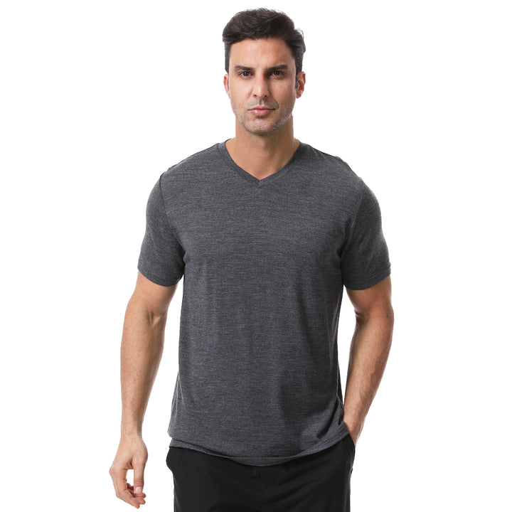 Men's  Merino 170g V-Neck  Short Sleeve T-Shirt Dark Grey Heather