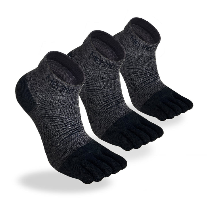 Unisex Merino Hike Light Ankle Toe Socks Black - 3 Pairs