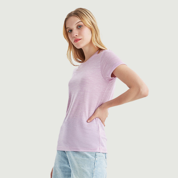 T-Shirt für Damen, 100 % Merinowolle, Schwarz – MT02 