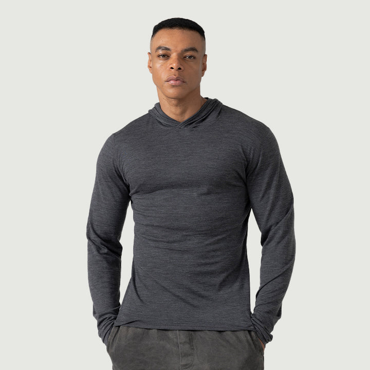 Baselayer für Herren, 100 % Merinowolle, 1/4-Reißverschluss, Schwarz – MT08 
