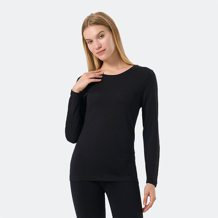 Camiseta Mujer 100% Lana Merino Manga Larga Negro - MT04