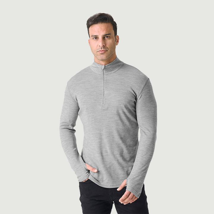 Camiseta interior 100% lana merina para hombre con cremallera de 1/4 Negro -MT08 