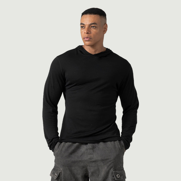 Baselayer für Herren, 100 % Merinowolle, 1/4-Reißverschluss, Schwarz – MT08 