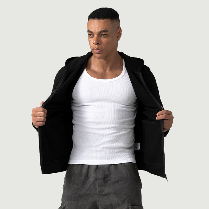 Baselayer für Herren, 100 % Merinowolle, 1/4-Reißverschluss, Schwarz – MT08 
