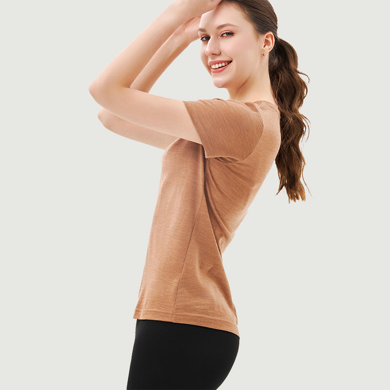 T-Shirt für Damen, 100 % Merinowolle, Schwarz – MT02 