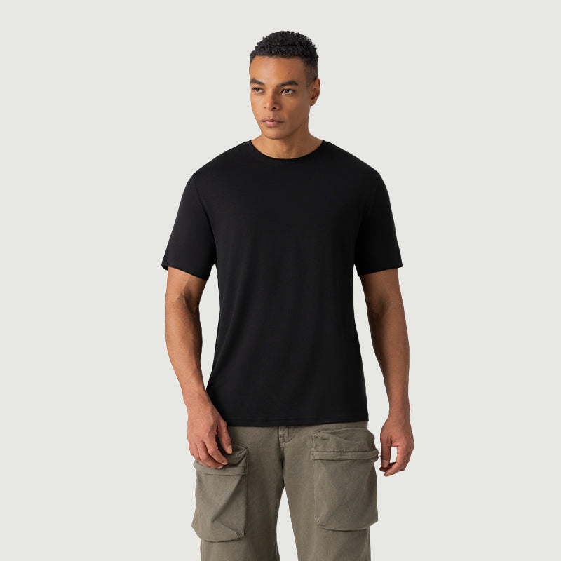 T-Shirt für Herren, 100 % Merinowolle, Schwarz