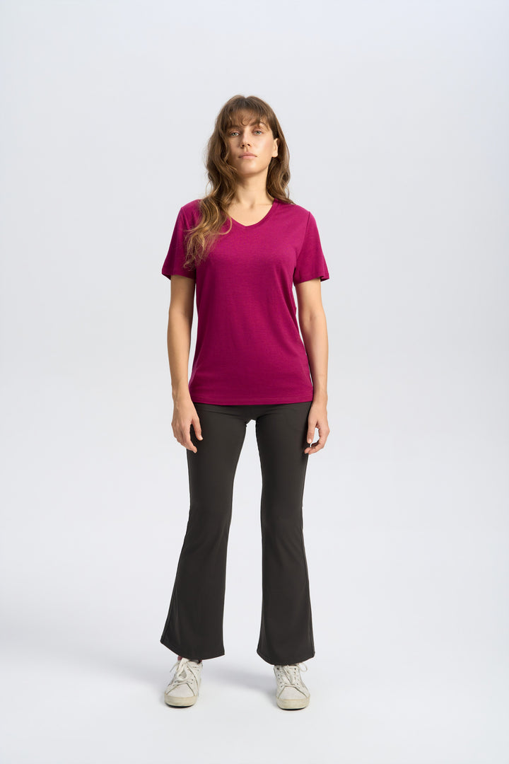 Damen Merino 170 g V-Ausschnitt T-Shirt