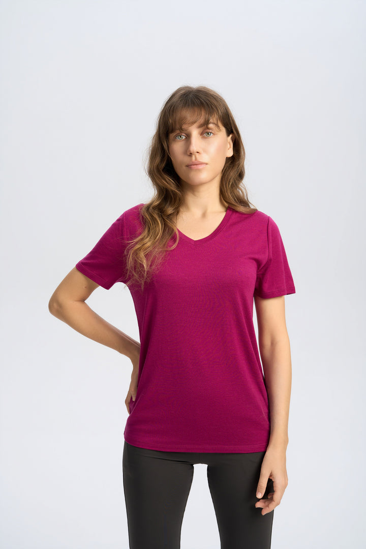 Damen Merino 170 g V-Ausschnitt T-Shirt