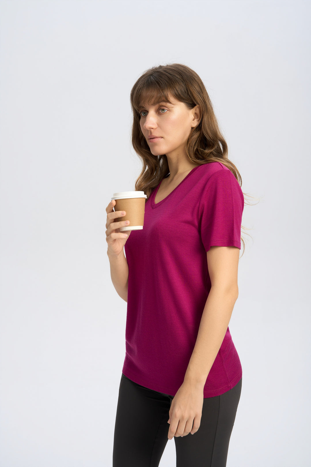 Damen Merino 170 g V-Ausschnitt T-Shirt