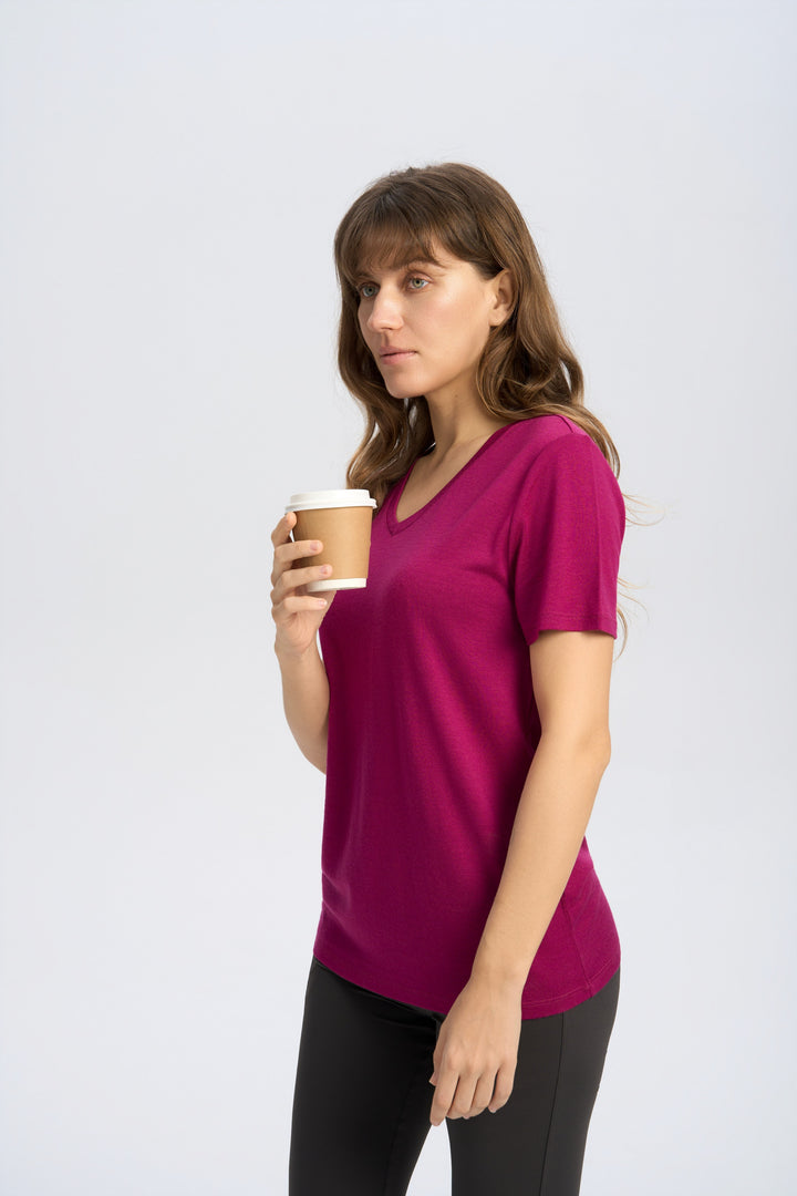 Damen Merino 170 g V-Ausschnitt T-Shirt